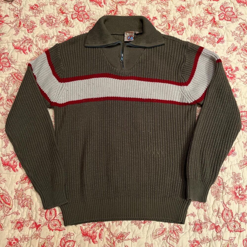 Vintage 90s Longboard Kurt Cobain Style Made in USA Olive Green Sweater